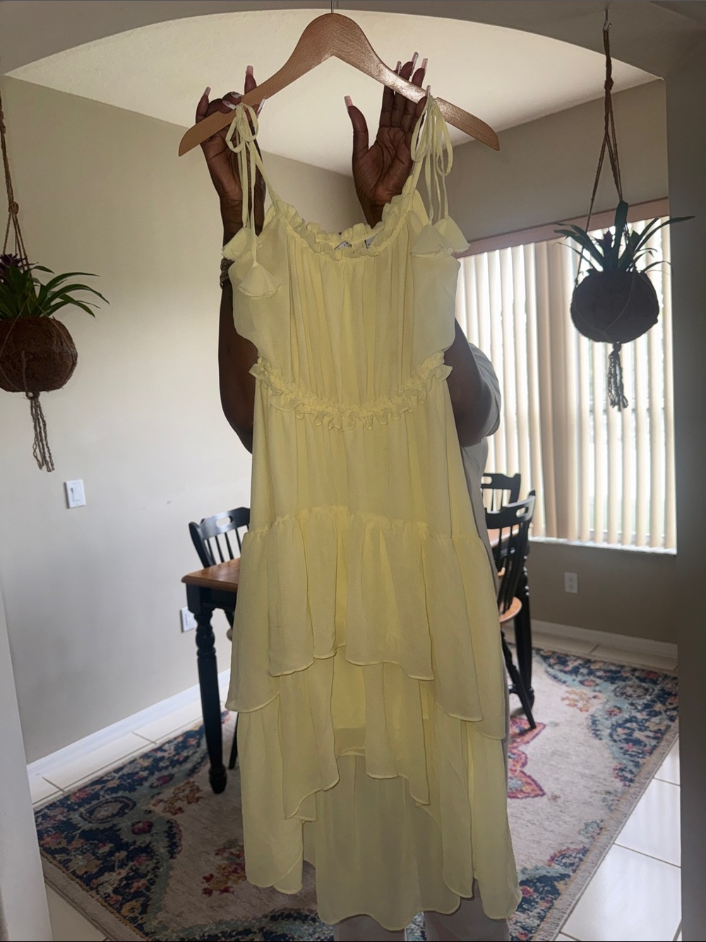 EVIE Light Yellow Tiered Ruffle High-Low Sundress